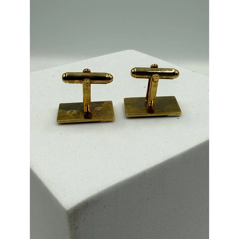 Vintage Two Tone Gold Silver Stripe Rectangular Cufflinks Textured Geometric